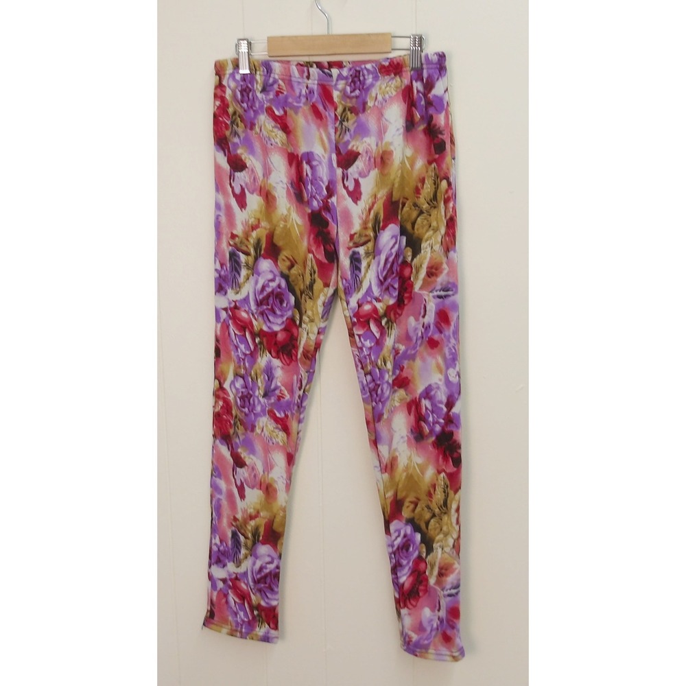 Fleece Beautidul‎ Floral Print Leggings XL/ XXL Elastic Waist Soft Pants /#9152